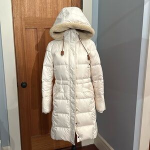 Coach down cream jacket with hood, size xs